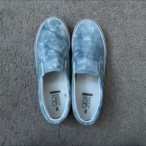 Tie die blue slip on shoes